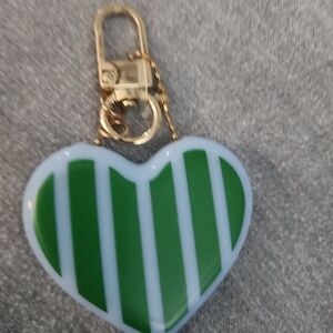 Kate Spade Heart Stripe Keychain Change Purse - Green and White